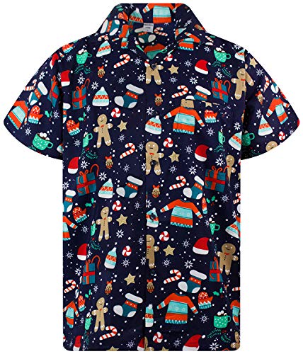 King Kameha Funky-Hawaii-Hemd, Weihnachten, Herren, Kurzarm, Ginger-Bread, Blau, 4XL von King Kameha