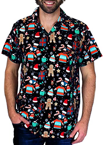 King Kameha Funky-Hawaii-Hemd, Weihnachten, Herren, Kurzarm, Ginger-Bread, Schwarz, S von King Kameha
