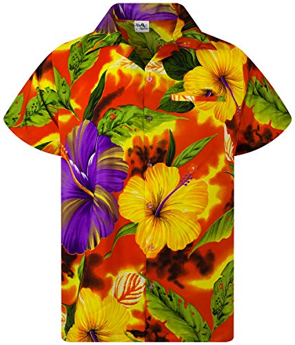 Funky Hawaiihemd, Kurzarm, Big Flower New, Orange, 5XL von King Kameha