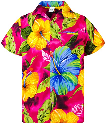 Funky Hawaiihemd, Kurzarm, Big Flower New, Pink, 4XL von King Kameha