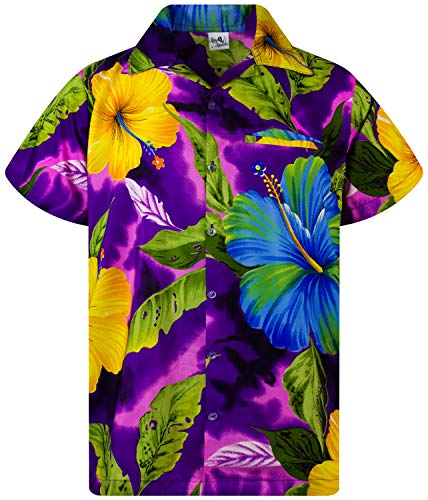 Funky Hawaiihemd, Kurzarm, Big Flower New, Violett, 6XL von King Kameha