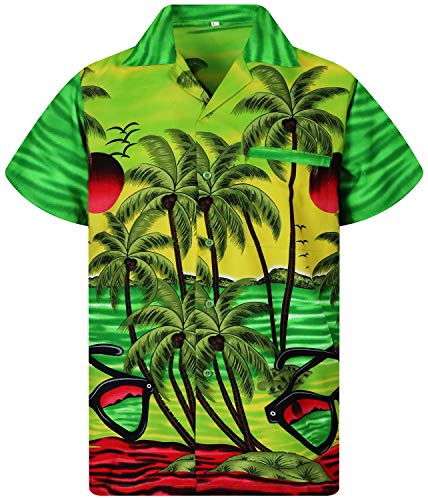 Funky Hawaiihemd, Kurzarm, Sunglasses, Grün, 4XL von King Kameha