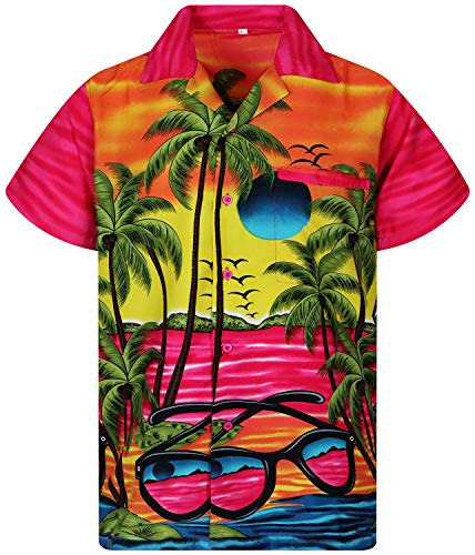 Funky Hawaiihemd, Kurzarm, Sunglasses, Pink, XL von King Kameha