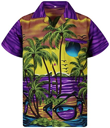 Funky Hawaiihemd, Kurzarm, Sunglasses, Violett, XXL von King Kameha