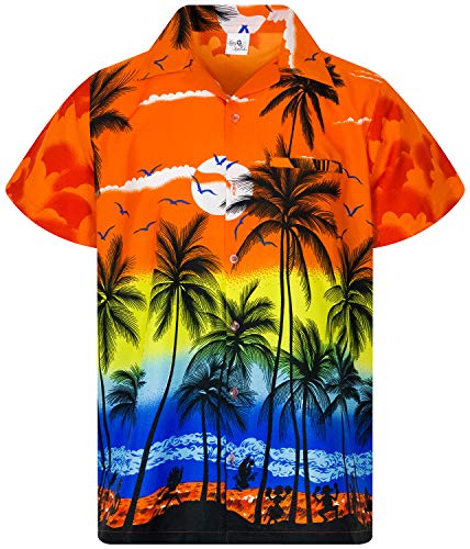 Funky Hawaiihemd Kids Kinder Jungs, Kurzarm, Print Beach, Orange, 4 von King Kameha