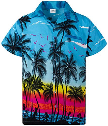 Funky Hawaiihemd Kids Kinder Jungs, Kurzarm, Print Beach, Türkis, 4 von King Kameha