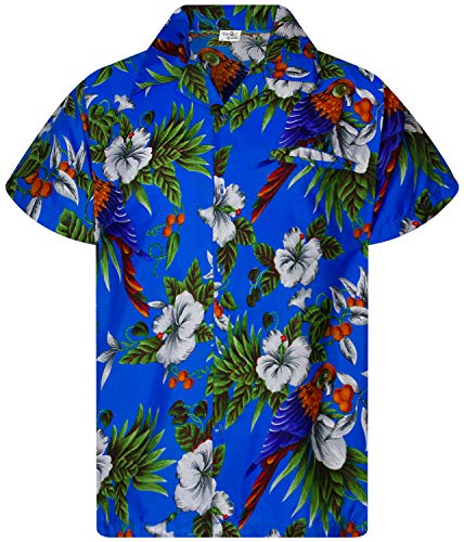 Funky Hawaiihemd Kids Kinder Jungs, Kurzarm, Print Cherryparrot, Blau, 2 von King Kameha