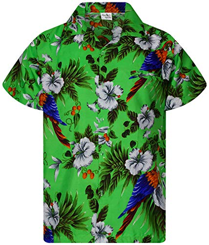 Funky Hawaiihemd Kids Kinder Jungs, Kurzarm, Print Cherryparrot, Grün, 10 von King Kameha