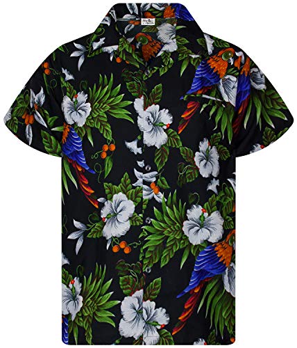 Funky Hawaiihemd Kids Kinder Jungs, Kurzarm, Print Cherryparrot, Schwarz, 10 von King Kameha