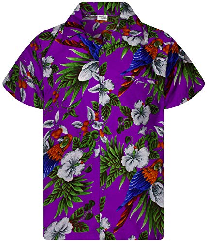 Funky Hawaiihemd Kids Kinder Jungs, Kurzarm, Print Cherryparrot, Violett, 10 von King Kameha