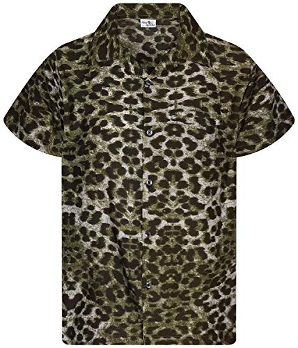 Funky Hawaiihemd Kids Kinder Jungs, Kurzarm, Print Leopard, Braun Schwarz, 8 von King Kameha