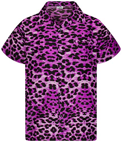 Funky Hawaiihemd Kids Kinder Jungs, Kurzarm, Print Leopard, Ultra Violett, 14 von King Kameha