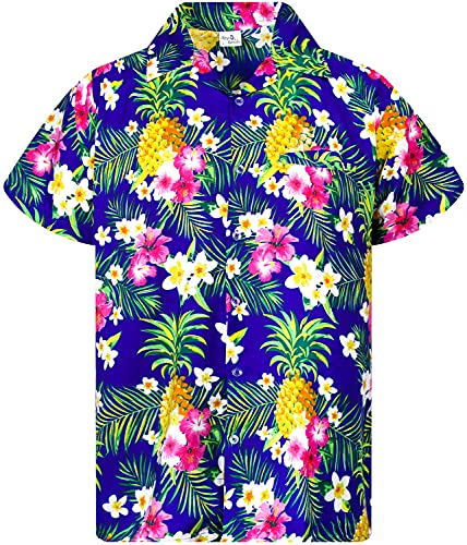 Funky Hawaiihemd Kids Kinder Jungs, Kurzarm, Print Pineapple Flowers, Blau, 2 von King Kameha