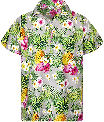 Funky Hawaiihemd Kids Kinder Jungs, Kurzarm, Print Pineapple Flowers, Grau, 14 von King Kameha