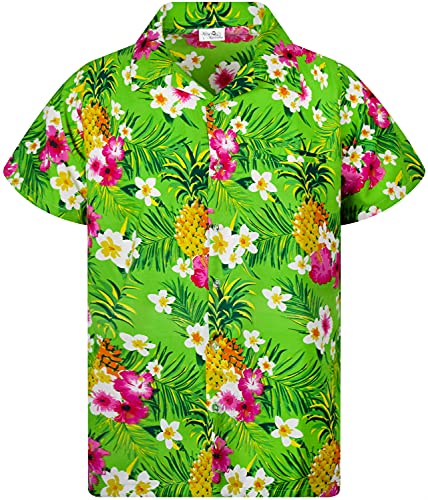 Funky Hawaiihemd Kids Kinder Jungs, Kurzarm, Print Pineapple Flowers, Grün, 10 von King Kameha