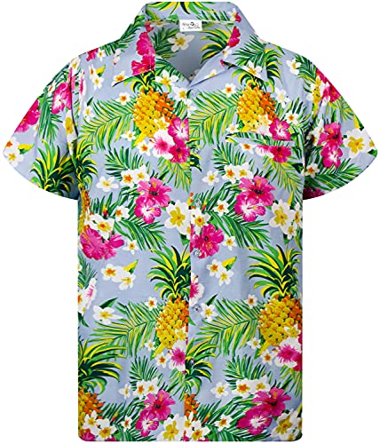 Funky Hawaiihemd Kids Kinder Jungs, Kurzarm, Print Pineapple Flowers, Hellblau, 4 von King Kameha