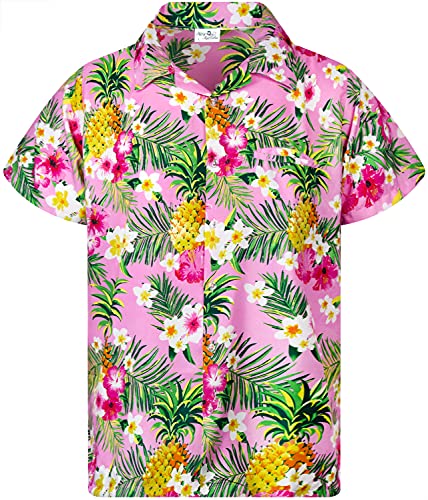 Funky Hawaiihemd Kids Kinder Jungs, Kurzarm, Print Pineapple Flowers, Hellrosa, 10 von King Kameha