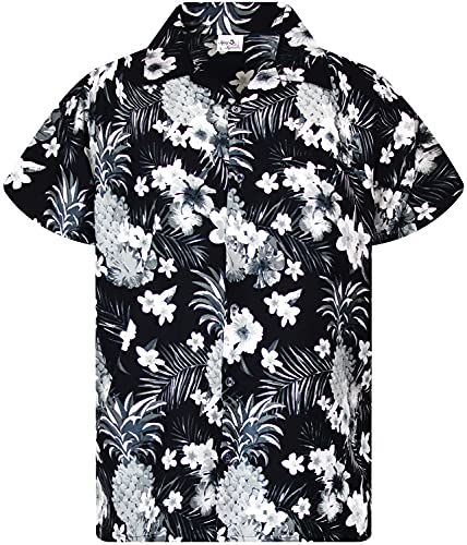 Funky Hawaiihemd Kids Kinder Jungs, Kurzarm, Print Pineapple Flowers, Monograu, 8 von King Kameha