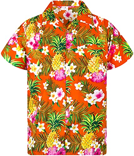 Funky Hawaiihemd Kids Kinder Jungs, Kurzarm, Print Pineapple Flowers, Orange, 10 von King Kameha