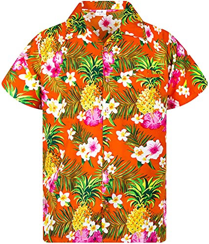 Funky Hawaiihemd Kids Kinder Jungs, Kurzarm, Print Pineapple Flowers, Orange, 6 von King Kameha