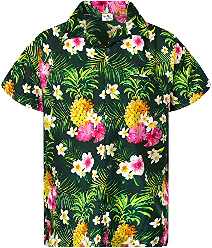 Funky Hawaiihemd Kids Kinder Jungs, Kurzarm, Print Pineapple Flowers, Petrolgrün, 10 von King Kameha