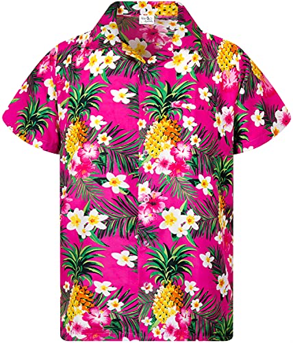 Funky Hawaiihemd Kids Kinder Jungs, Kurzarm, Print Pineapple Flowers, Pink, 10 von King Kameha