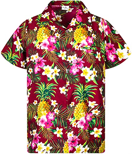 Funky Hawaiihemd Kids Kinder Jungs, Kurzarm, Print Pineapple Flowers, Rot, 10 von King Kameha