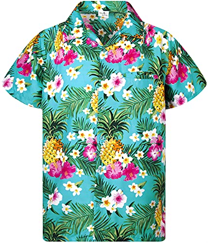 Funky Hawaiihemd Kids Kinder Jungs, Kurzarm, Print Pineapple Flowers, Türkis, 6 von King Kameha