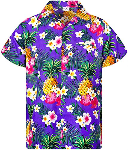 Funky Hawaiihemd Kids Kinder Jungs, Kurzarm, Print Pineapple Flowers, Violett, 10 von King Kameha