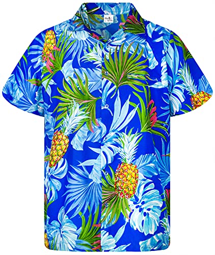 Funky Hawaiihemd Kids Kinder Jungs, Kurzarm, Print Pineapple Leaves, Blau, 6 von King Kameha