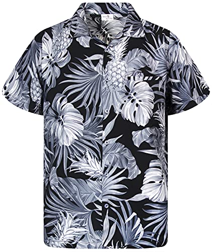 Funky Hawaiihemd Kids Kinder Jungs, Kurzarm, Print Pineapple Leaves, Monograu, 10 von King Kameha