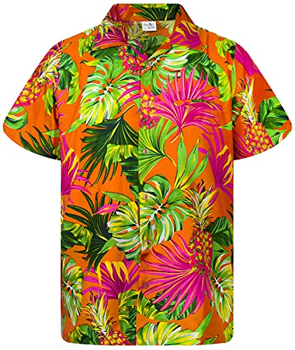 Funky Hawaiihemd Kids Kinder Jungs, Kurzarm, Print Pineapple Leaves, Orange, 6 von King Kameha