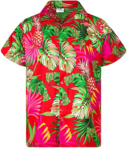 Funky Hawaiihemd Kids Kinder Jungs, Kurzarm, Print Pineapple Leaves, Rot, 4 von King Kameha