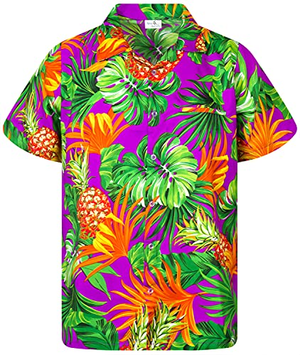 Funky Hawaiihemd Kids Kinder Jungs, Kurzarm, Print Pineapple Leaves, Violett, 10 von King Kameha