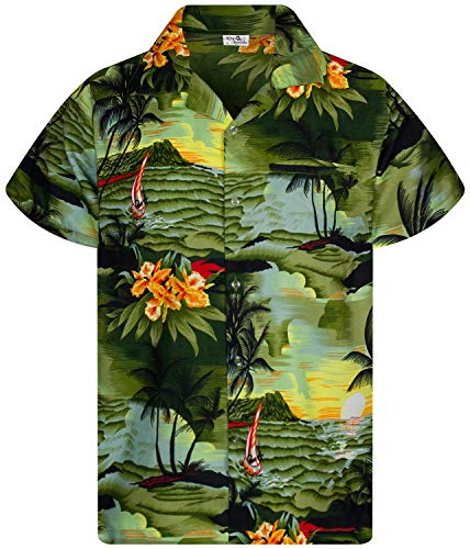 Funky Hawaiihemd Kids Kinder Jungs, Kurzarm, Print Surf, Dunkelgrün, 2 von King Kameha