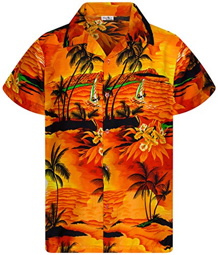 Funky Hawaiihemd Kids Kinder Jungs, Kurzarm, Print Surf, Orange, 4 von King Kameha