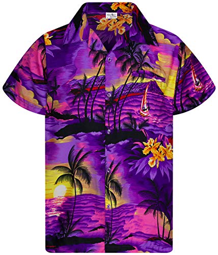 Funky Hawaiihemd Kids Kinder Jungs, Kurzarm, Print Surf, Violett, 4 von King Kameha