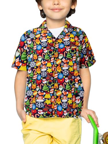 Funky Hawaiihemd Kids Kinder Jungs, Kurzarm, X-Mas Weihnachten, Christmas Allover, Dunkelblau, 10 von King Kameha