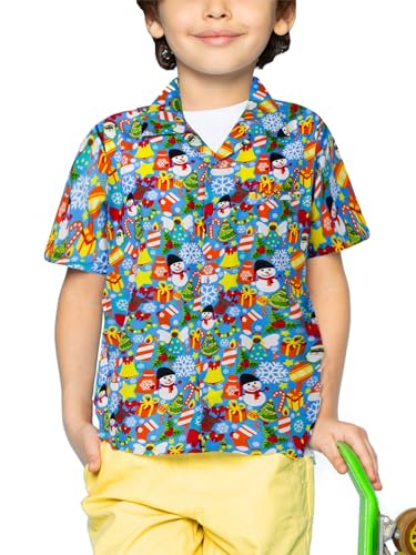 Funky Hawaiihemd Kids Kinder Jungs, Kurzarm, X-Mas Weihnachten, Christmas Allover, Eisblau, 10 von King Kameha