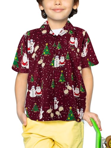 Funky Hawaiihemd Kids Kinder Jungs, Kurzarm, X-Mas Weihnachten, Christmas Buddies, Rot, 10 von King Kameha