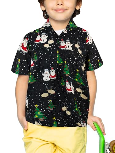 Funky Hawaiihemd Kids Kinder Jungs, Kurzarm, X-Mas Weihnachten, Christmas Buddies, Schwarz, 12 von King Kameha