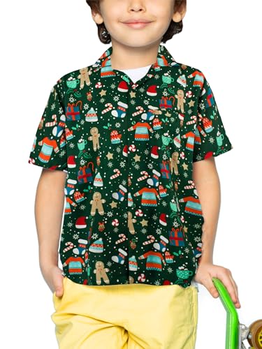 Funky Hawaiihemd Kids Kinder Jungs, Kurzarm, X-Mas Weihnachten, Christmas Gingerbread, Grün, 10 von King Kameha