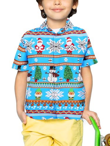 Funky Hawaiihemd Kids Kinder Jungs, Kurzarm, X-Mas Weihnachten, Christmas Rows, Eisblau, 8 von King Kameha