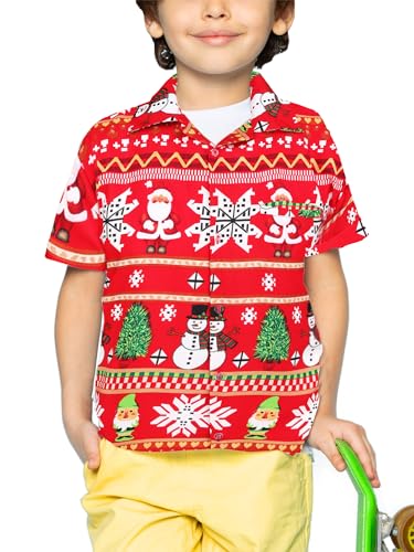 Funky Hawaiihemd Kids Kinder Jungs, Kurzarm, X-Mas Weihnachten, Christmas Rows, Rot, 10 von King Kameha