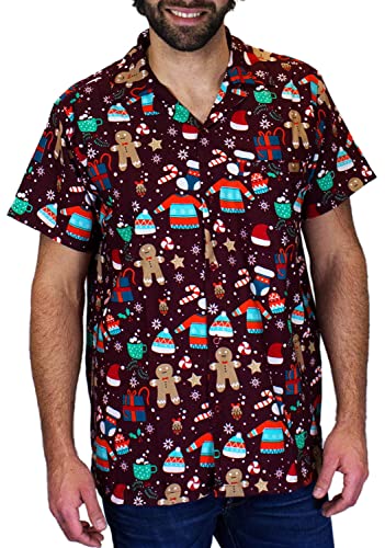 King Kameha Funky-Hawaii-Hemd, Weihnachten, Herren, Kurzarm, Ginger-Bread, Rot, 4XL von King Kameha
