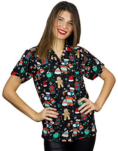 Hawaiihemd Hawaiibluse Weihnachten, Christmas Gingerbread, schwarz, XS von King Kameha