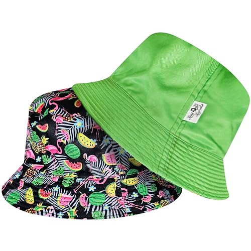 King Kameha Fischer-Hut Bucket-Hat Mütze, Reversibel Doppel-Seitig, Unisex, Flamingo-Melon, Schwarz von King Kameha