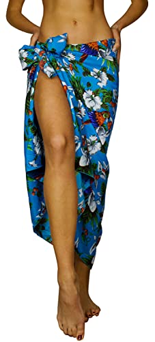 King Kameha Funky Hawaii Cover-up Pareo Sarong, Cherryparrot, Türkis, Gross von King Kameha