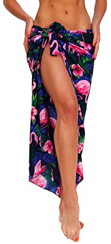 King Kameha Funky Hawaii Cover-up Pareo Sarong, Flamingo Flowers, Navyblau Pink, Gross von King Kameha