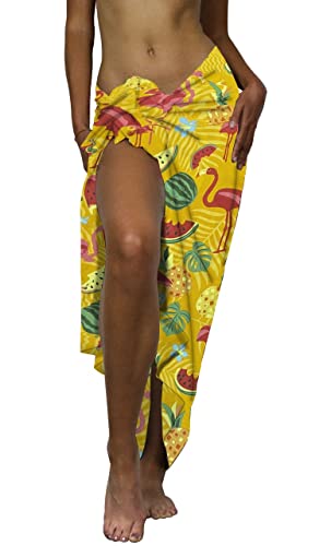 King Kameha Funky Hawaii Cover-up Pareo Sarong, Flamingo Melon, Gelb, Gross von King Kameha